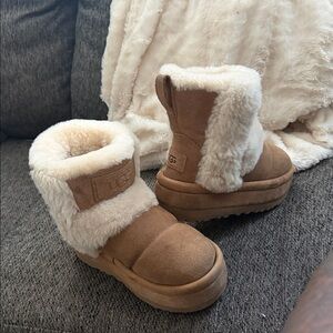 UGG Chestnut Suede Shearling Platform Booties